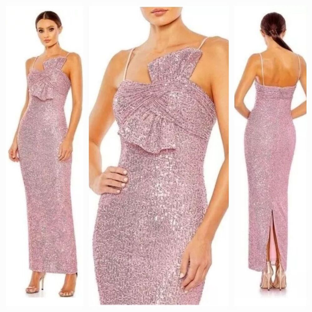 New MAC DUGGAL 11284 Rose Pink Sequined Faux Bow Column Gown Women's (12) $398
